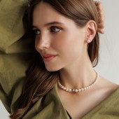 Colier perle naturale albe 44 cm si bilă argint DiAmanti 254-113-G